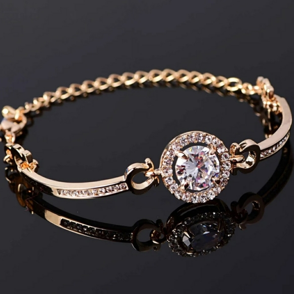 NEW Gold Bracelet With Cut Crystals - Picture 1 of 6